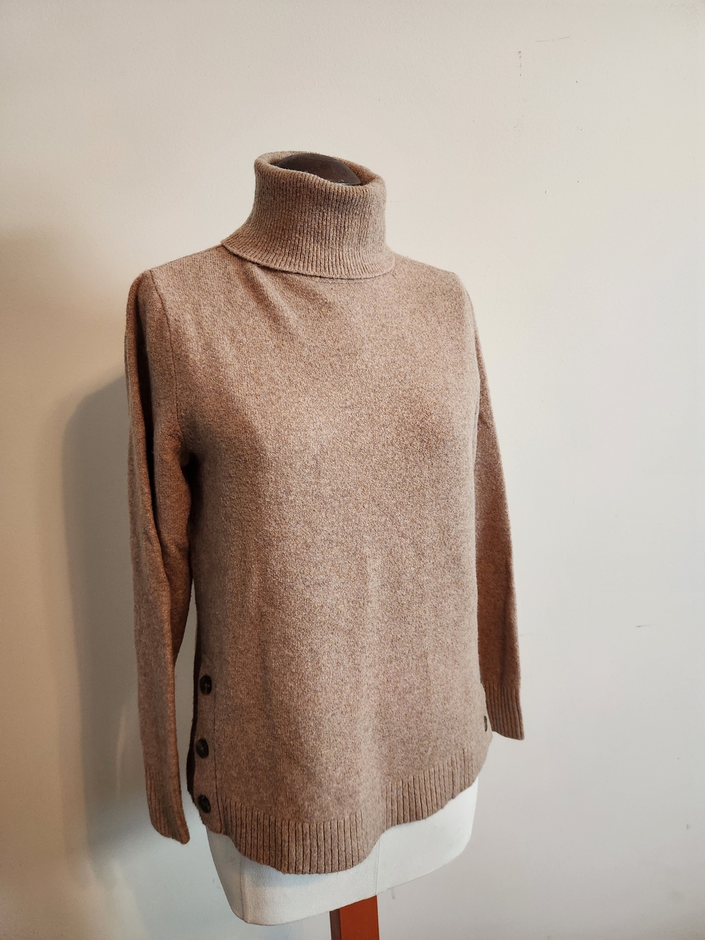 J. Crew Taupe Button-Side Turtleneck Sweater